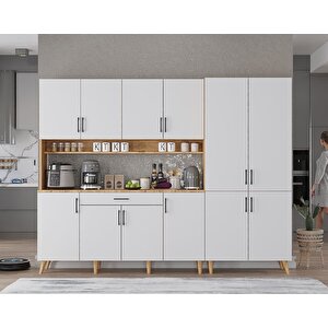 Gale Kahve Köşesi Çok Amaçlı Dolap Kiler Mutfak Dolabı Çam Beyaz 240cm - Montaj Dahil
