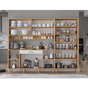 Gale Kahve Köşesi Çok Amaçlı Dolap Kiler Mutfak Dolabı Çam Beyaz 240cm - Montaj Dahil