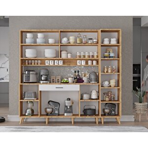 Zenit Kahve Köşesi Çok Amaçlı Dolap Kiler Mutfak Dolabı Çam Beyaz 200cm - Montaj Dahil