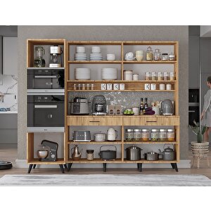 Lora Kahve Köşesi Çok Amaçlı Dolap Kiler Mutfak Dolabı Çam 200cm - Montaj Dahil