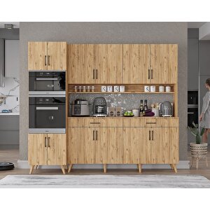 Lora Kahve Köşesi Çok Amaçlı Dolap Kiler Mutfak Dolabı Çam 200cm - Montaj Dahil