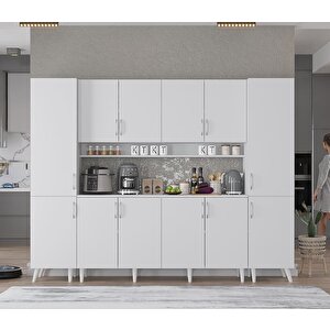 Della Kahve Köşesi Çok Amaçlı Dolap Kiler Mutfak Dolabı Beyaz 210cm - Montaj Dahil