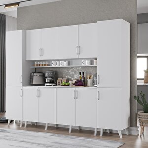 Della Kahve Köşesi Çok Amaçlı Dolap Kiler Mutfak Dolabı Beyaz 210cm - Montaj Dahil