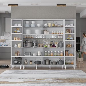 Della Kahve Köşesi Çok Amaçlı Dolap Kiler Mutfak Dolabı Beyaz 240cm - Montaj Dahil