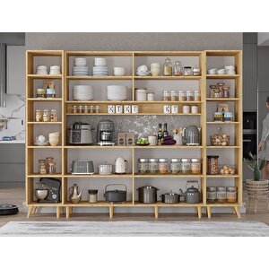 Della Kahve Köşesi Çok Amaçlı Dolap Kiler Mutfak Dolabı Meşe Beyaz 240cm - Montaj Dahil