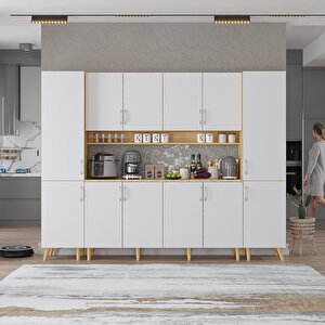 Della Kahve Köşesi Çok Amaçlı Dolap Kiler Mutfak Dolabı Meşe Beyaz 240cm - Montaj Dahil