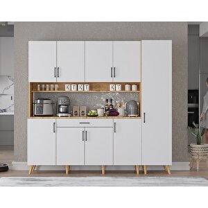 Zenit Kahve Köşesi Çok Amaçlı Dolap Kiler Mutfak Dolabı Çam Beyaz 175cm - Montaj Dahil