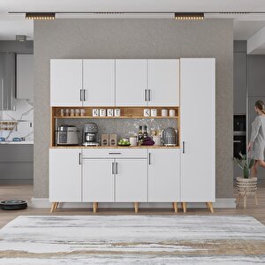 Zenit Kahve Köşesi Çok Amaçlı Dolap Kiler Mutfak Dolabı Çam Beyaz 175cm - Montaj Dahil