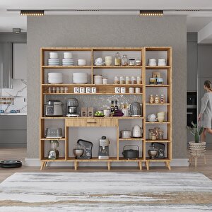 Zenit Kahve Köşesi Çok Amaçlı Dolap Kiler Mutfak Dolabı Çam 200cm - Montaj Dahil