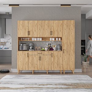 Zenit Kahve Köşesi Çok Amaçlı Dolap Kiler Mutfak Dolabı Çam 200cm - Montaj Dahil