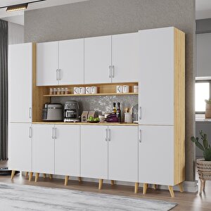 Della Kahve Köşesi Çok Amaçlı Dolap Kiler Mutfak Dolabı Meşe Beyaz 210cm - Montaj Dahil
