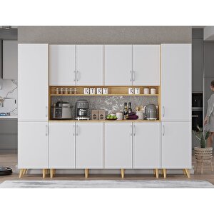 Della Kahve Köşesi Çok Amaçlı Dolap Kiler Mutfak Dolabı Meşe Beyaz 210cm - Montaj Dahil