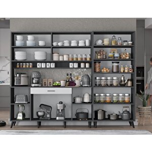 Gale Kahve Köşesi Çok Amaçlı Dolap Kiler Mutfak Dolabı Füme Beyaz 240cm - Montaj Dahil