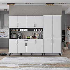 Gale Kahve Köşesi Çok Amaçlı Dolap Kiler Mutfak Dolabı Füme Beyaz 240cm - Montaj Dahil