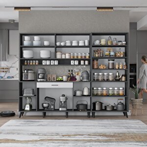 Gale Kahve Köşesi Çok Amaçlı Dolap Kiler Mutfak Dolabı Füme Beyaz 240cm - Montaj Dahil