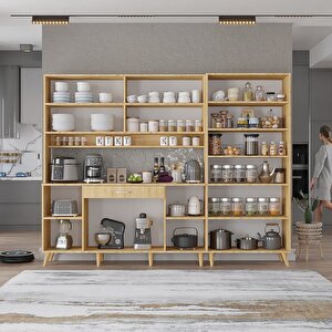 Gale Kahve Köşesi Çok Amaçlı Dolap Kiler Mutfak Dolabı Meşe 240cm - Montaj Dahil