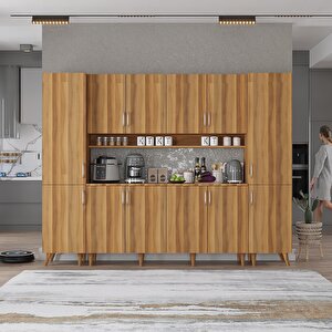 Della Kahve Köşesi Çok Amaçlı Dolap Kiler Mutfak Dolabı Ceviz 210cm - Montaj Dahil