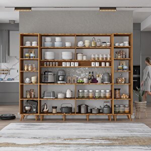 Della Kahve Köşesi Çok Amaçlı Dolap Kiler Mutfak Dolabı Ceviz 210cm - Montaj Dahil