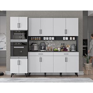 Lora Kahve Köşesi Çok Amaçlı Dolap Kiler Mutfak Dolabı Füme Beyaz 200cm - Montaj Dahil