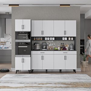 Lora Kahve Köşesi Çok Amaçlı Dolap Kiler Mutfak Dolabı Füme Beyaz 200cm - Montaj Dahil