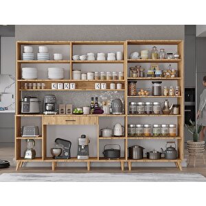 Gale Kahve Köşesi Çok Amaçlı Dolap Kiler Mutfak Dolabı Çam 240cm - Montaj Dahil