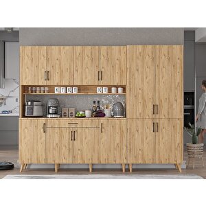 Gale Kahve Köşesi Çok Amaçlı Dolap Kiler Mutfak Dolabı Çam 240cm - Montaj Dahil