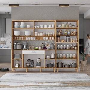 Gale Kahve Köşesi Çok Amaçlı Dolap Kiler Mutfak Dolabı Çam Beyaz 210cm - Montaj Dahil