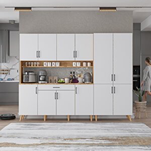 Gale Kahve Köşesi Çok Amaçlı Dolap Kiler Mutfak Dolabı Çam Beyaz 210cm - Montaj Dahil