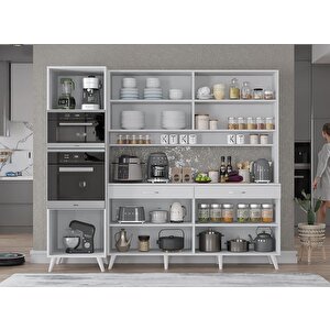 Lora Kahve Köşesi Çok Amaçlı Dolap Kiler Mutfak Dolabı Beyaz 200cm - Montaj Dahil