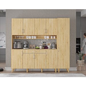 Zenit Kahve Köşesi Çok Amaçlı Dolap Kiler Mutfak Dolabı Meşe 200cm - Montaj Dahil