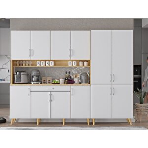 Gale Kahve Köşesi Çok Amaçlı Dolap Kiler Mutfak Dolabı Meşe Beyaz 240cm - Montaj Dahil