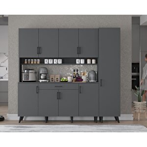 Zenit Kahve Köşesi Çok Amaçlı Dolap Kiler Mutfak Dolabı Füme 200cm - Montaj Dahil