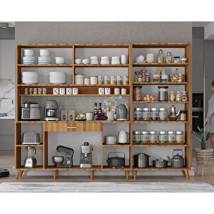 Gale Kahve Köşesi Çok Amaçlı Dolap Kiler Mutfak Dolabı Ceviz 210cm - Montaj Dahil