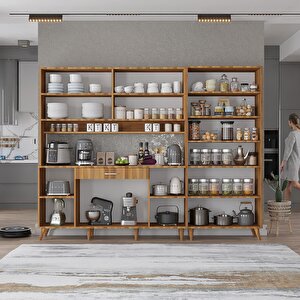 Gale Kahve Köşesi Çok Amaçlı Dolap Kiler Mutfak Dolabı Ceviz 210cm - Montaj Dahil