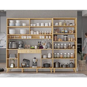 Gale Kahve Köşesi Çok Amaçlı Dolap Kiler Mutfak Dolabı Meşe 210cm - Montaj Dahil