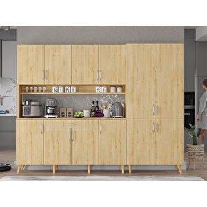 Gale Kahve Köşesi Çok Amaçlı Dolap Kiler Mutfak Dolabı Meşe 210cm - Montaj Dahil