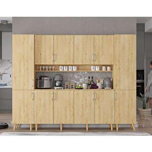 Della Kahve Köşesi Çok Amaçlı Dolap Kiler Mutfak Dolabı Meşe 240cm - Montaj Dahil
