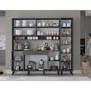 Zenit Kahve Köşesi Çok Amaçlı Dolap Kiler Mutfak Dolabı Füme 175cm - Montaj Dahil