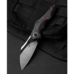 Bestech Nogard Bt2105d Titanyum+siyah Kırmızı Mermer Karbon Fiber Kakma Sap M390 Çelik Çakı