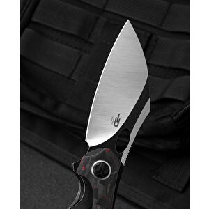 Bestech Nogard Bt2105d Titanyum+siyah Kırmızı Mermer Karbon Fiber Kakma Sap M390 Çelik Çakı