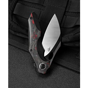 Bestech Nogard Bt2105d Titanyum+siyah Kırmızı Mermer Karbon Fiber Kakma Sap M390 Çelik Çakı