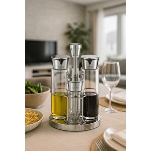 Mace Standlı 4 Parça Baharatlık-yağlık Seti