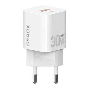 Syrox Pdq30b 30w Pd Qc 4.0 1xusb-a + 1xtype-c Port Çıkışlı Şarj Cihazı - Beyaz