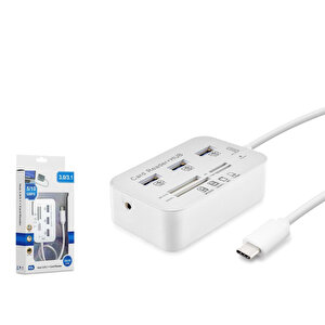 Hdx7029 Type-c 3.1 - 3xusb 3.0 Hub + Ms/sd/m2/tf Kart Okuyuculu Type Çoklayıcı - Beyaz