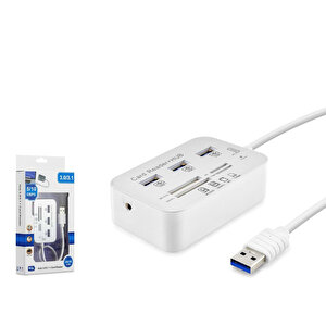 Hdx7028 Usb-a 3.1 - 3xusb 3.0 Hub + Ms/sd/m2/tf Kart Okuyuculu Usb Çoklayıcı - Beyaz