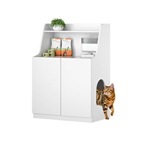 Petlebi Kedi Tuvalet Dolabı – Çok Amaçlı Kedi Mobilyası - Beyaz Beyaz