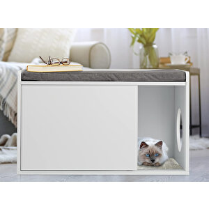 Patikom - Kedi Tuvaleti Mobilyası - Beyaz Beyaz