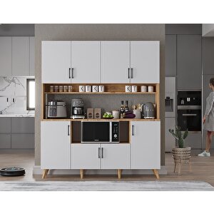 Nora Kahve Köşesi Çok Amaçlı Dolap Kiler Mutfak Dolabı Çam Beyaz 140cm - Montaj Dahil