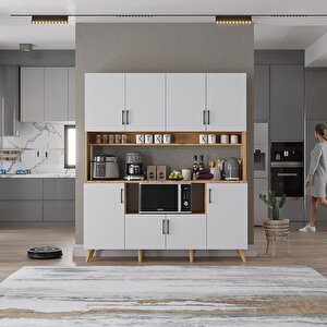 Nora Kahve Köşesi Çok Amaçlı Dolap Kiler Mutfak Dolabı Çam Beyaz 160cm - Montaj Dahil