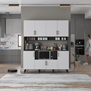 Nora Kahve Köşesi Çok Amaçlı Dolap Kiler Mutfak Dolabı Füme Beyaz 140cm - Montaj Dahil